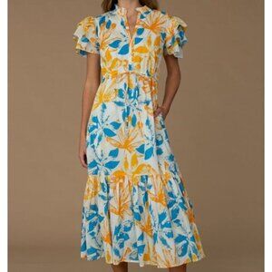 NWT Elizabeth James The Label Delia Dress Sea Flower Blue Yellow Size S